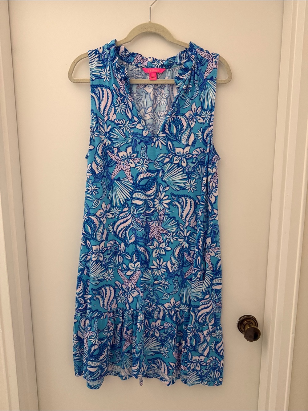 Lilly Pulitzer Blue & White Tropical Print Sleeveless Mini Dress